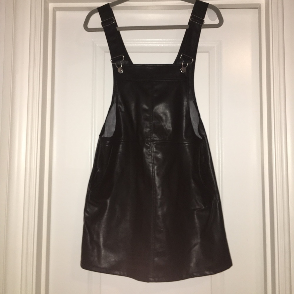Faux Leather Black Overalls